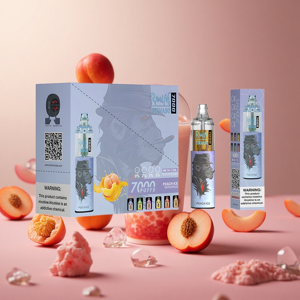 Peach Ice RandM Fumot Tornado 7000 Puffs Mesh Coil Air-Adjustable