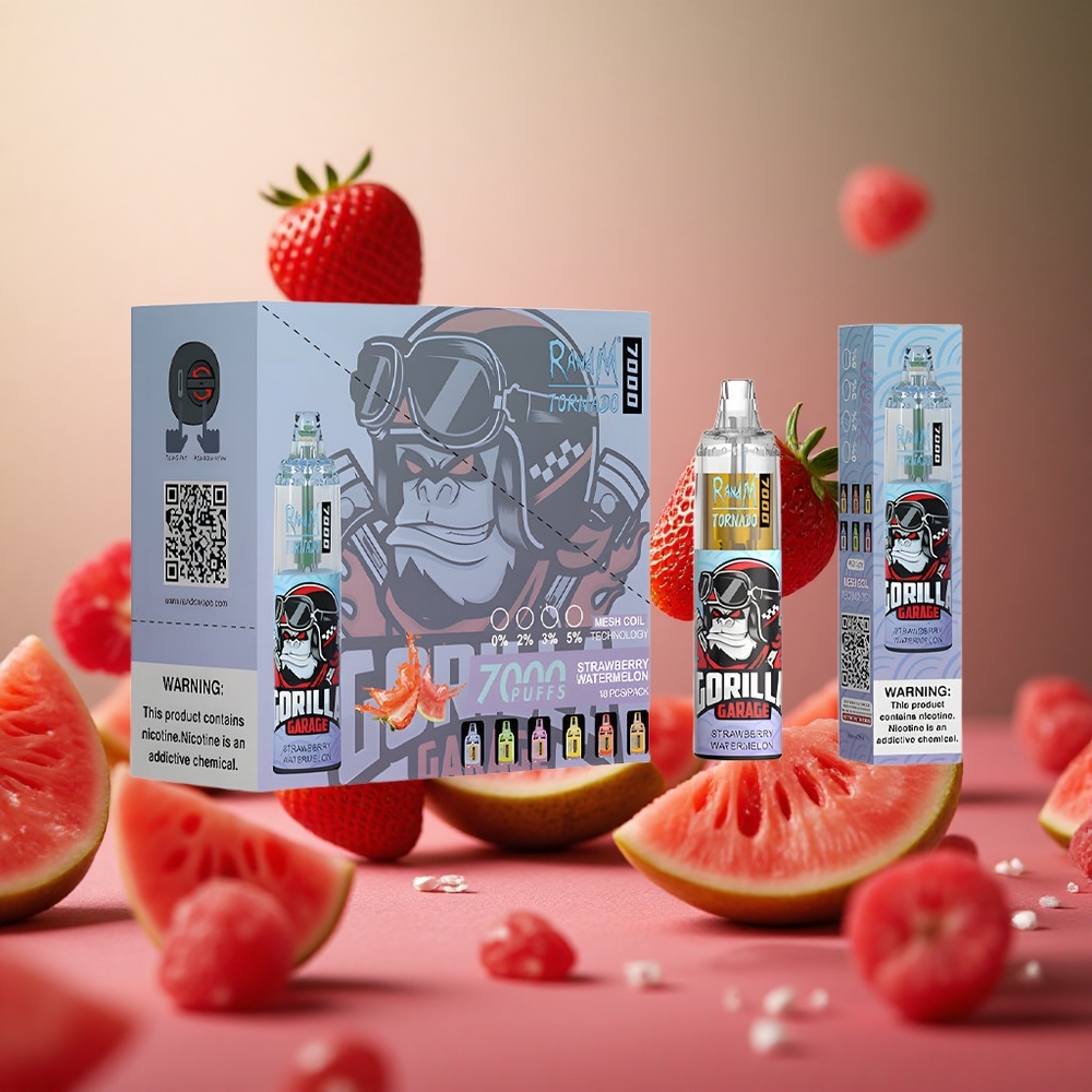 Strawberry Watermelon RandM Fumot Tornado 7000 Puffs 14ML E-liquid RGB Light