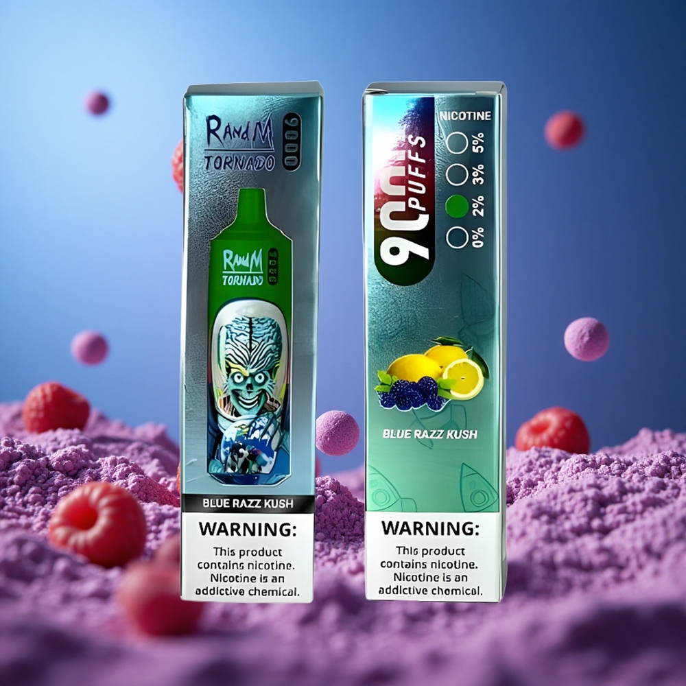 Blue Razz Kush RandM Tornado 9000 Puffs 850 mAh Rechargeable RGB Display