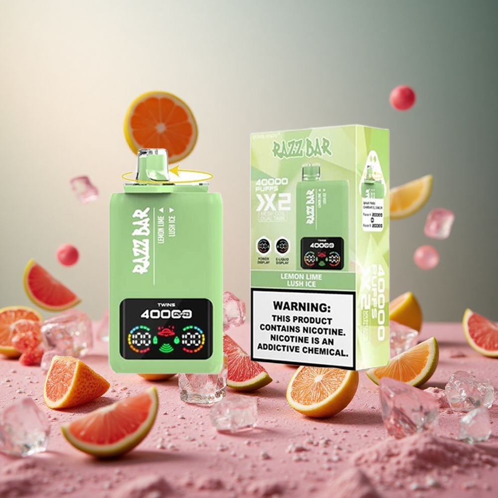 Lemon Lime Lush Ice Razz Bar 40000 Puffs 1.0Ohm 2 Mesh Coil 2%,5% Nicotine
