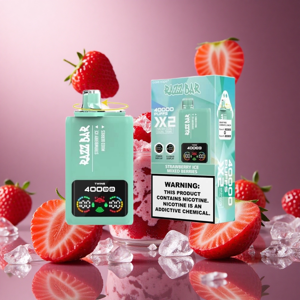 Strawberry Ice Mixed Berries Razz Bar 40000 Puffs 1.0Ohm 2 Mesh Coil 650mAh Battery