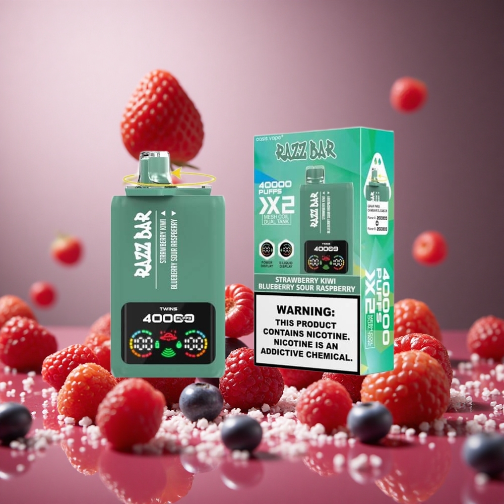 Strawberry Kiwi Blueberry Sour Raspberry Razz Bar 40000 Puffs 1.0Ohm 2 Mesh Coil 650mAh Battery