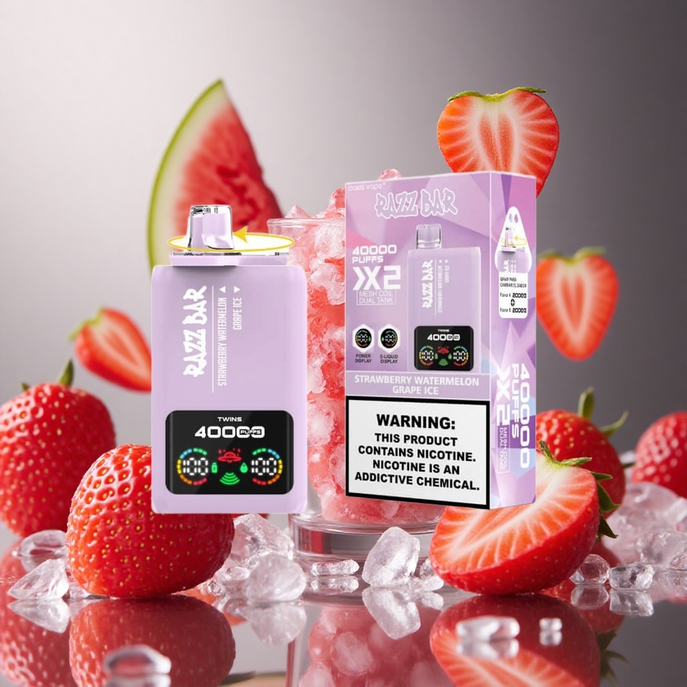 Strawberry Watermelon Grape Ice Razz Bar 40000 Puffs 1.0Ohm 2 Mesh Coil 650mAh Battery Disposable Vape