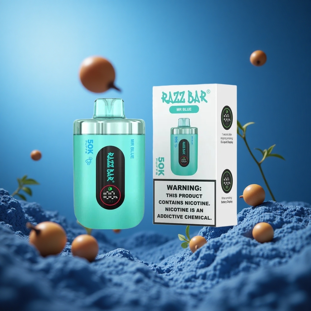 Mr Blue Razz Bar 50K Puffs 1.0 Ohm Mesh Coil Disposable Vape