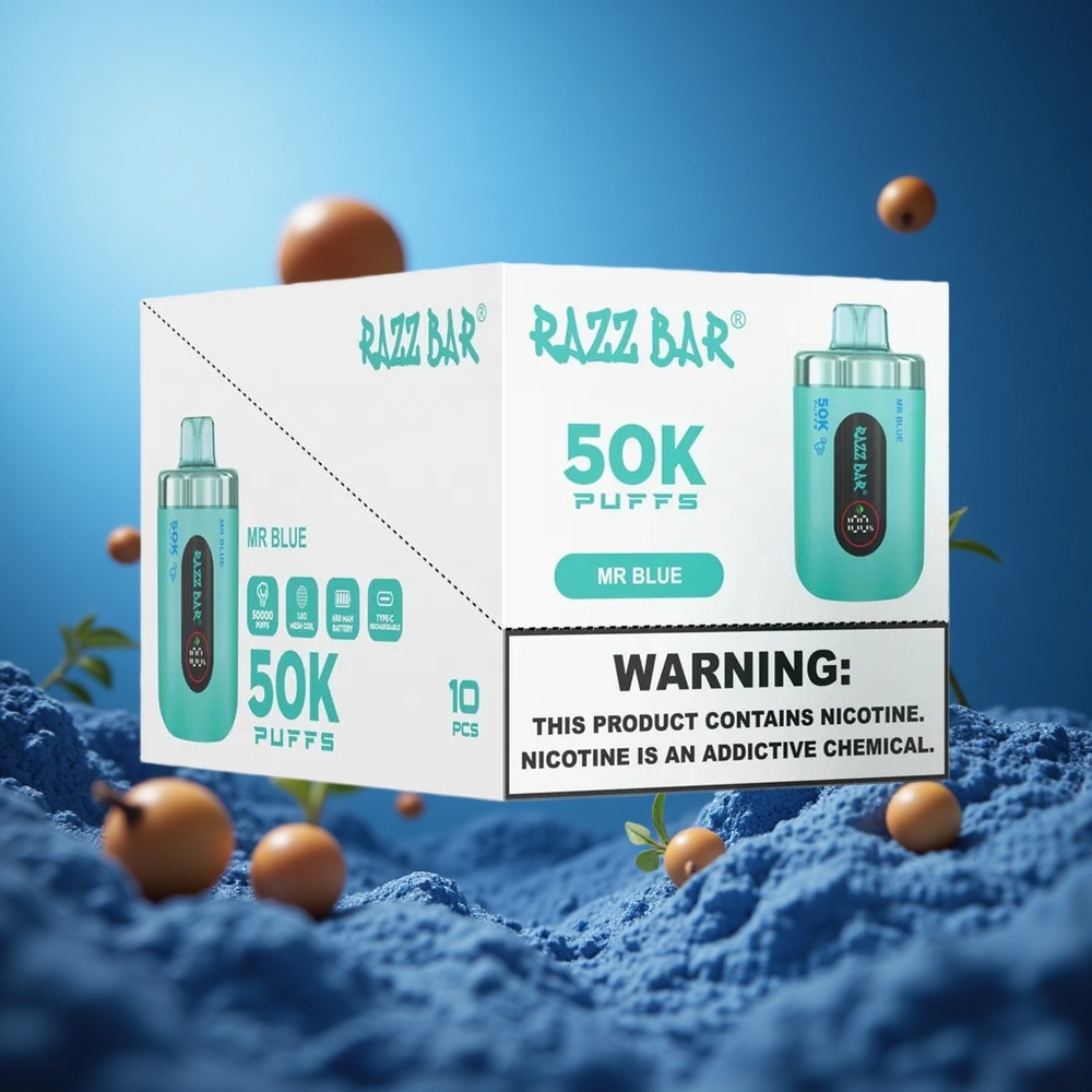 Mr Blue Razz Bar 50K Puffs 1.0 Ohm Mesh Coil Disposable Vape
