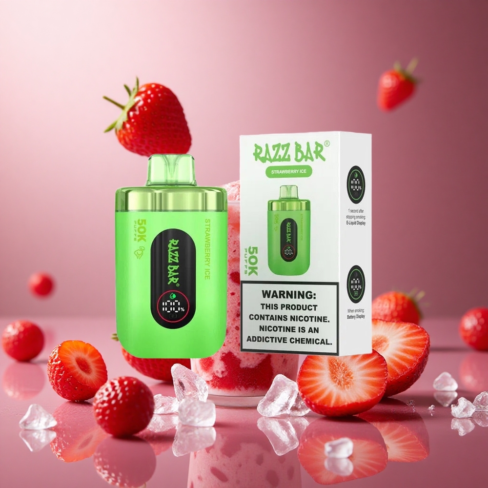 Strawberry Ice Razz Bar 50K Puffs 1.0 Ohm Mesh Disposable Vape