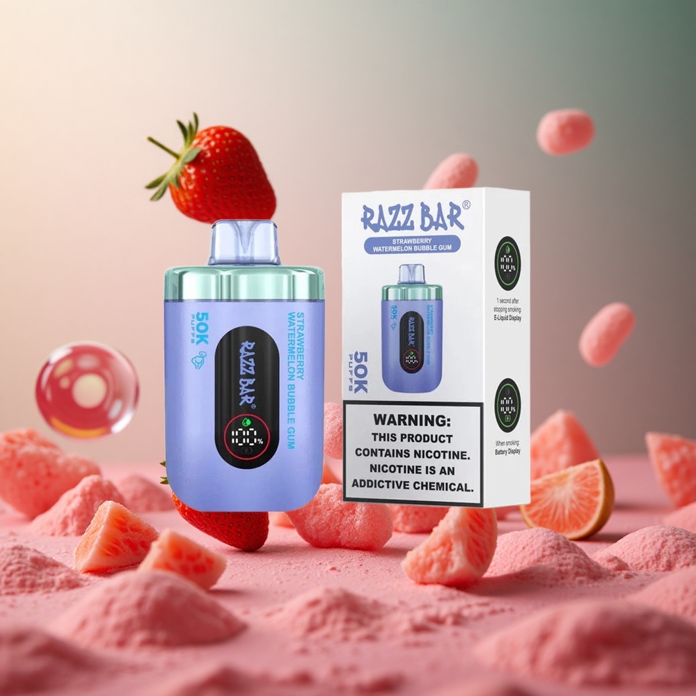 Strawberry Watermelon Bubble Gum Razz Bar 50000 Puffs 1.0 Ohm Mesh Coil