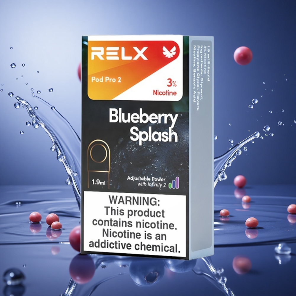 Blueberry Splash Relx Pod Pro 2 600 Puffs 3% Nicotine 3 Voltage 1.9ml