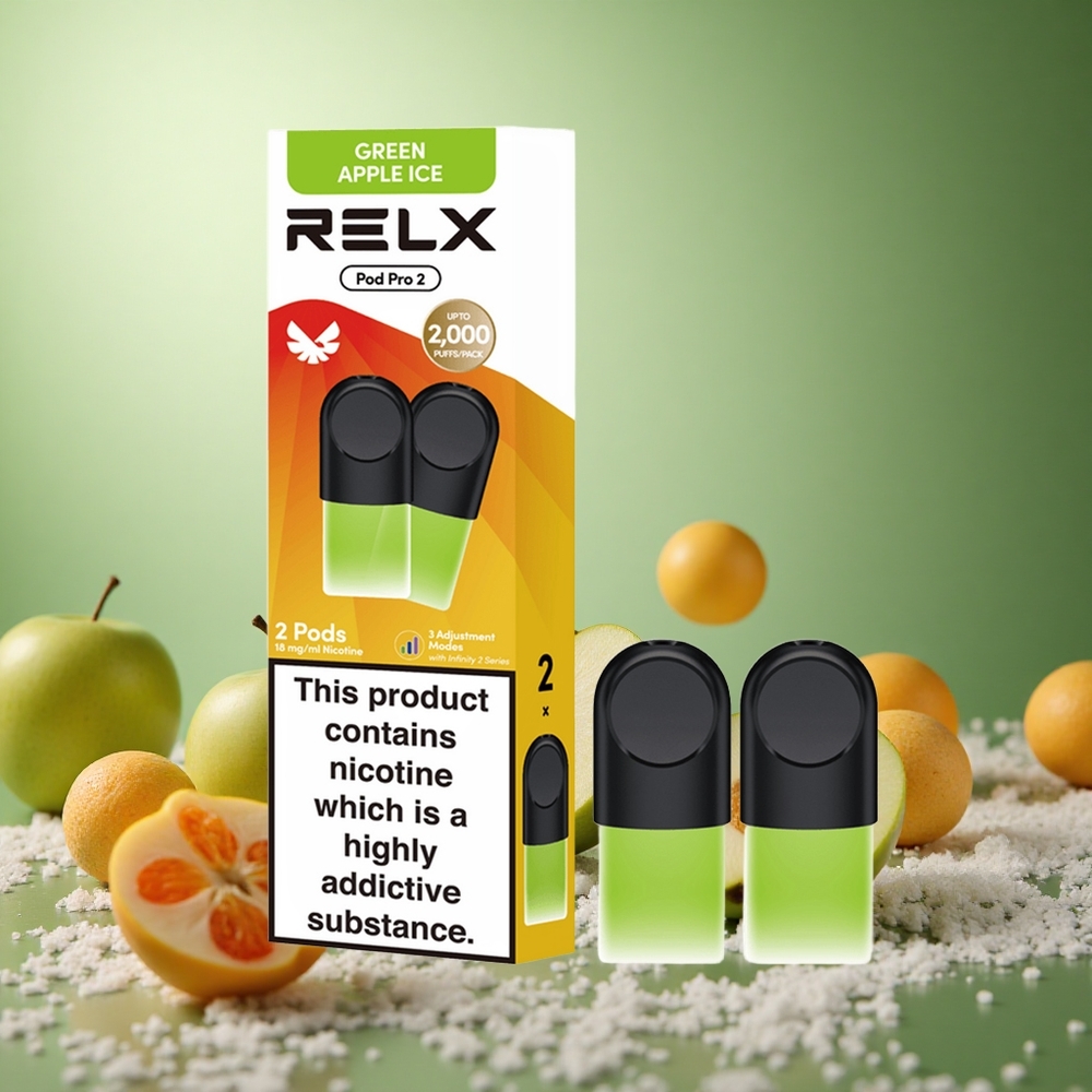 Green Apple Ice RELX Pod Pro 2 600 Puffs 1.9ml 3 Voltage Modes