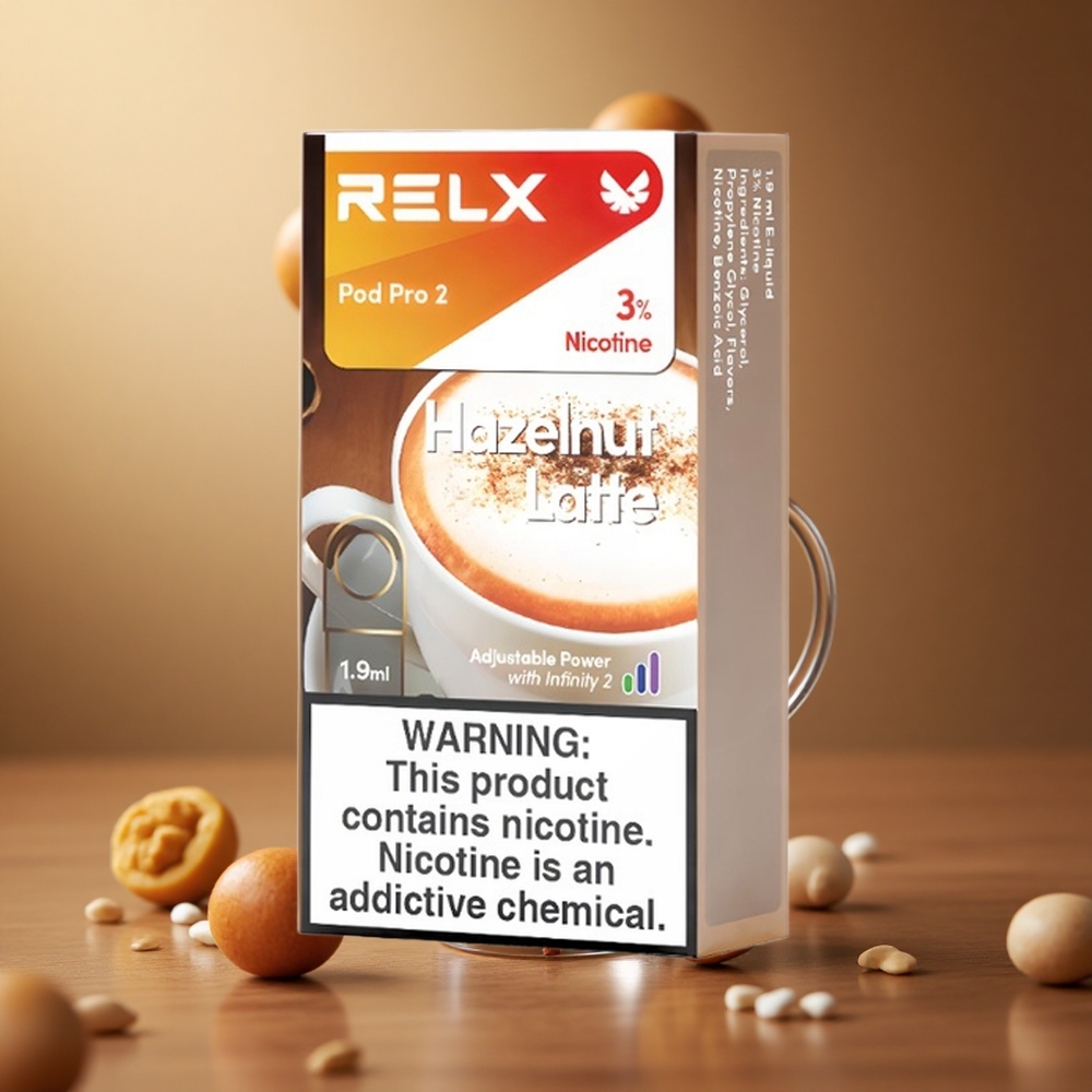 Hazelnut Latte Relx Pod Pro 2 600 Puffs 3% Nicotine 1.9ml Pods 3 Voltage Modes