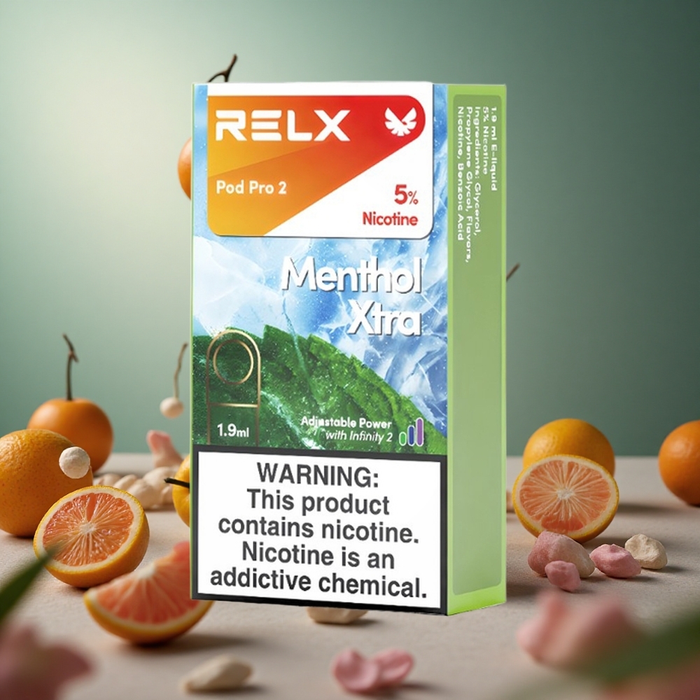Menthol Xtra RELX Pod Pro 2 600 Puffs 5% Nicotine 3 Voltage Modes