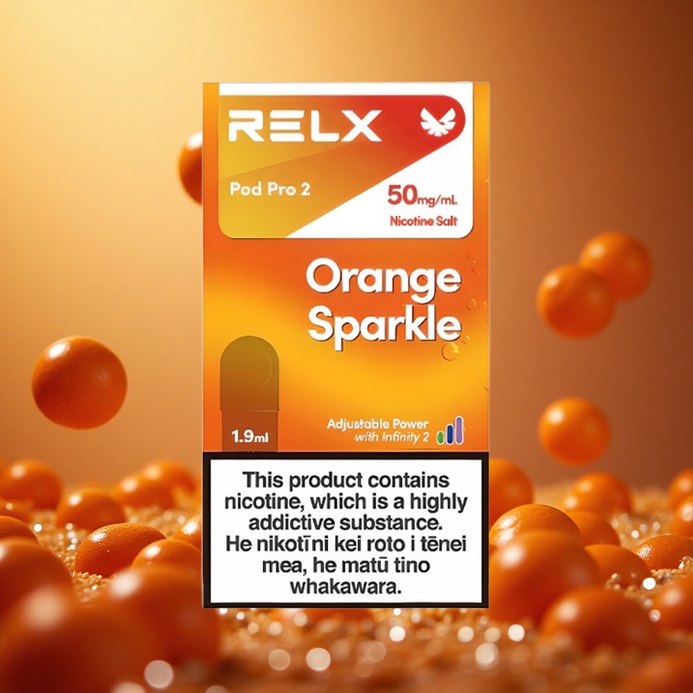 Orange Sparkle Relx Pod Pro 2 600 Puffs 5% Nicotine 1.9ml 3 Voltage Modes