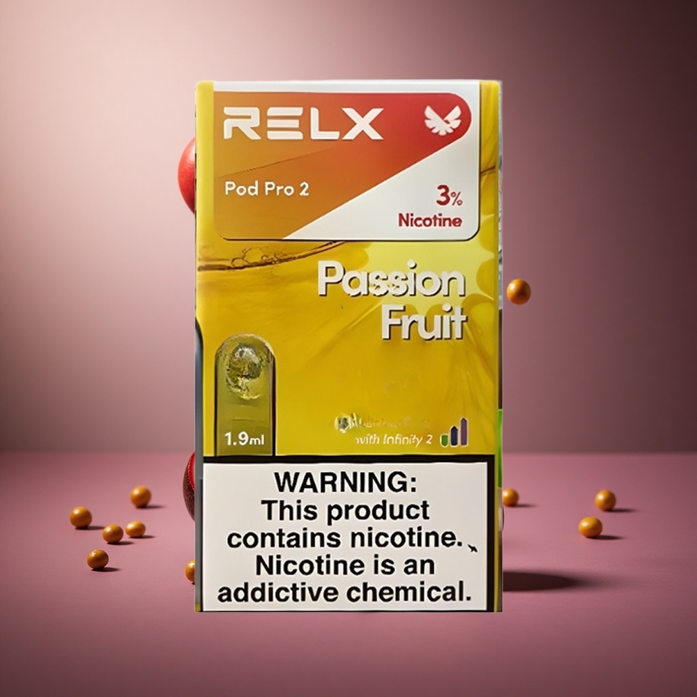 Passion Fruit RELX Pod Pro 2 600 Puffs 3% Nicotine 3 Voltage Modes