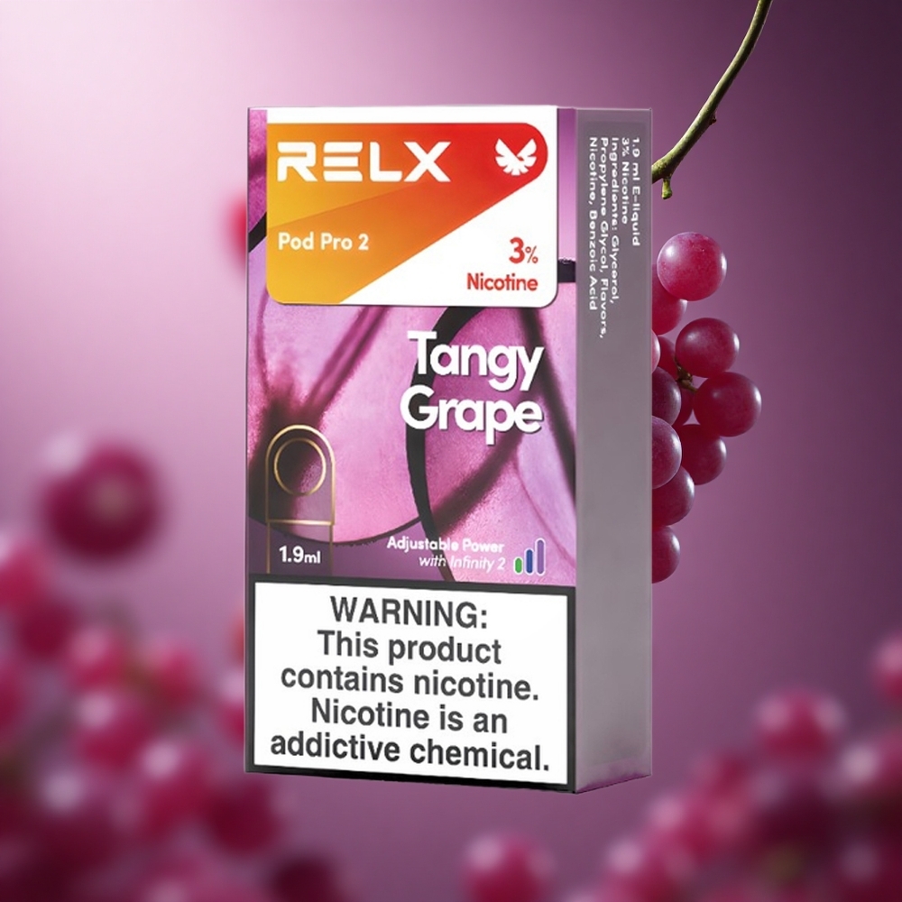 Tangy Grape Relx Pod Pro 2 600 Puffs 3% Nicotine 1.9ml 3 Voltage Modes